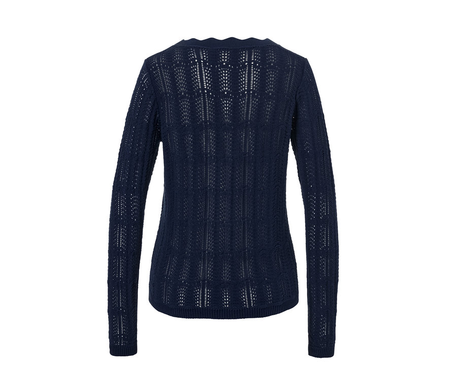 Marineblaue Strickjacke mit Ajour-Muster.