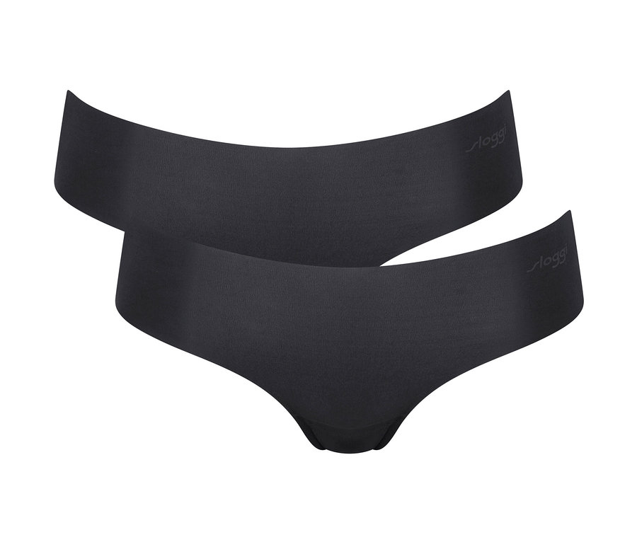 Zwei schwarze Sloggi ZERO Microfibre 2.0 Hipster 2er-Set liegen übereinander.