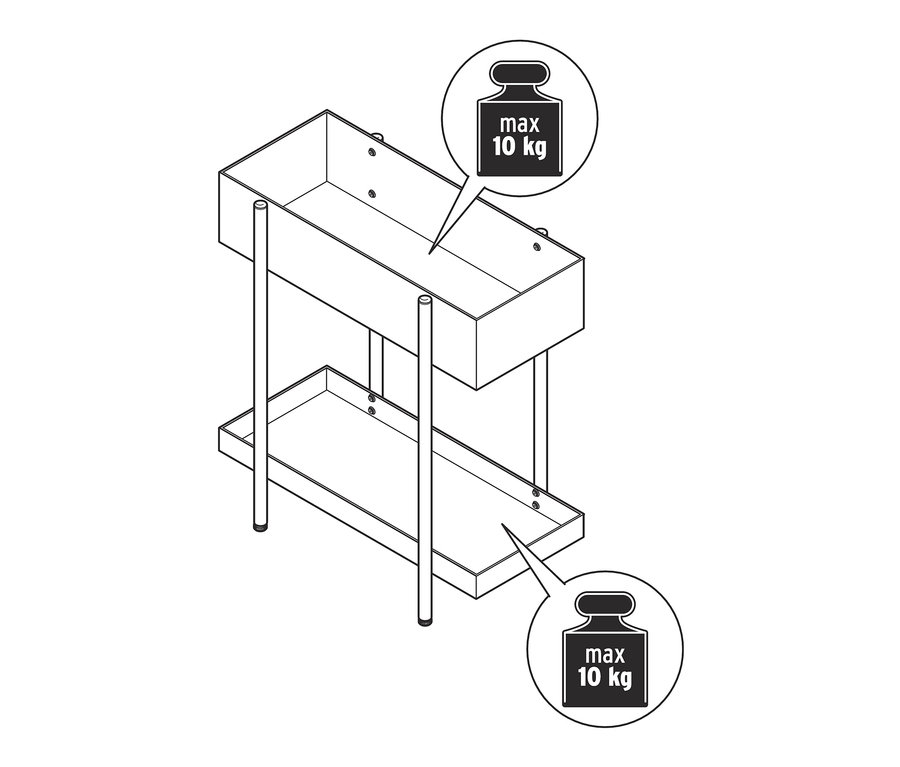 Abbildung einer Plantbox »Skede«, groß, mit zwei Ebenen und einer maximalen Tragfähigkeit von 10 kg pro Ebene.