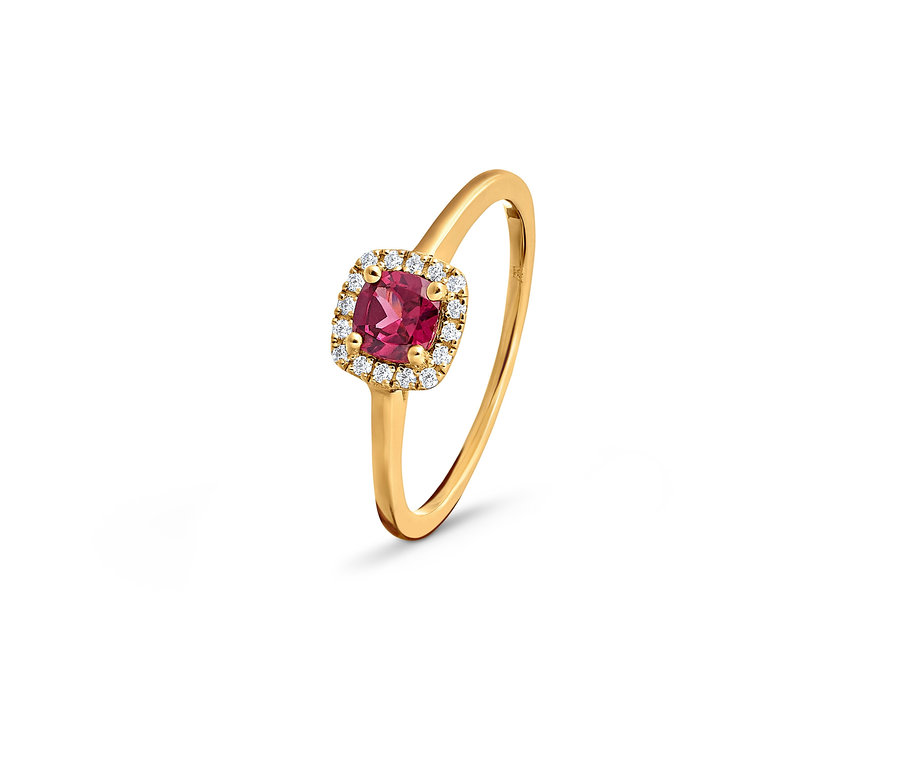Goldring 585 mit Rhodolith und Zirkonia.