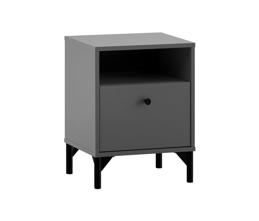 Anthrazitfarbener Nachttisch »Smash« mit offenem Fach und Schublade.
