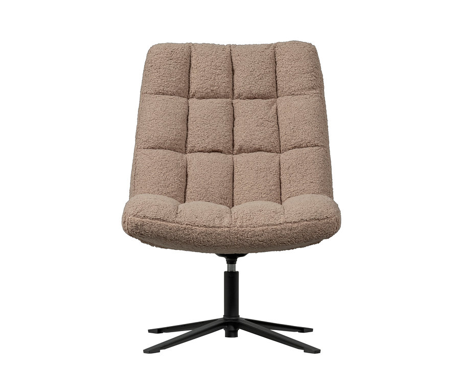Ein Woood Drehsessel "Teddy" in Taupe mit schwarzem Fuß.