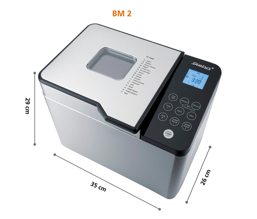 Silberner XL Brotbackautomat »BM2« mit Bedienfeld und Display.