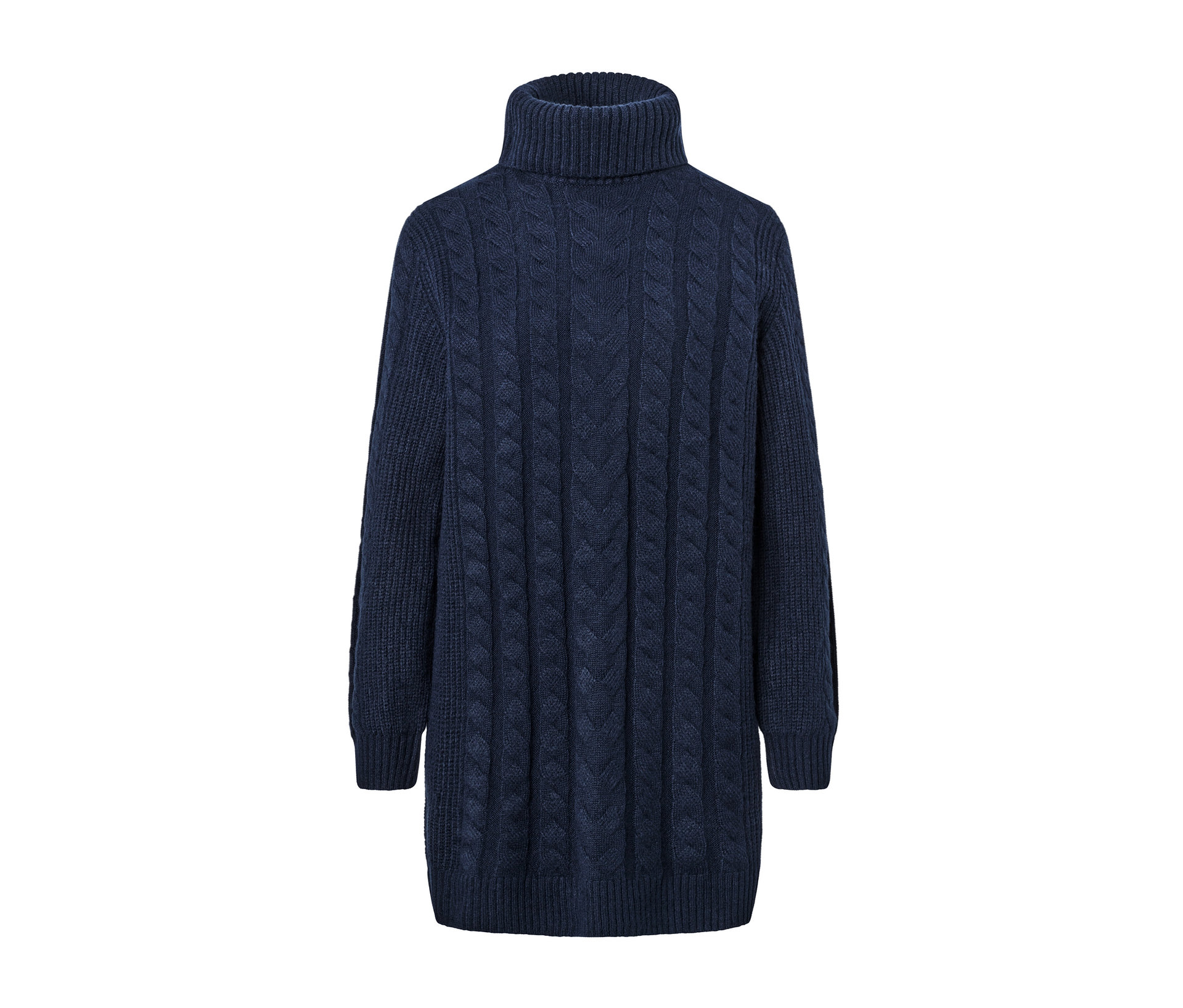 Langer Strickpullover mit Zopfmuster - Damen - Gr. S - dunkelblau - dunkelblau