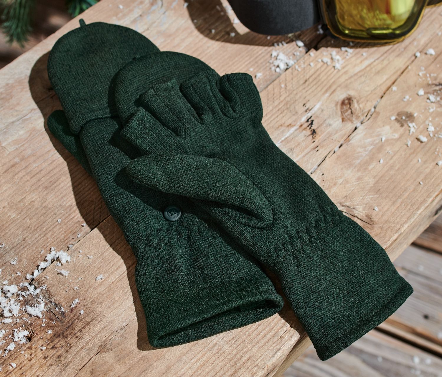 Thumbnail - Tchibo - Strickfleece-Klappfäustlinge - Herren - Gr. 7,5 - dunkelgrün