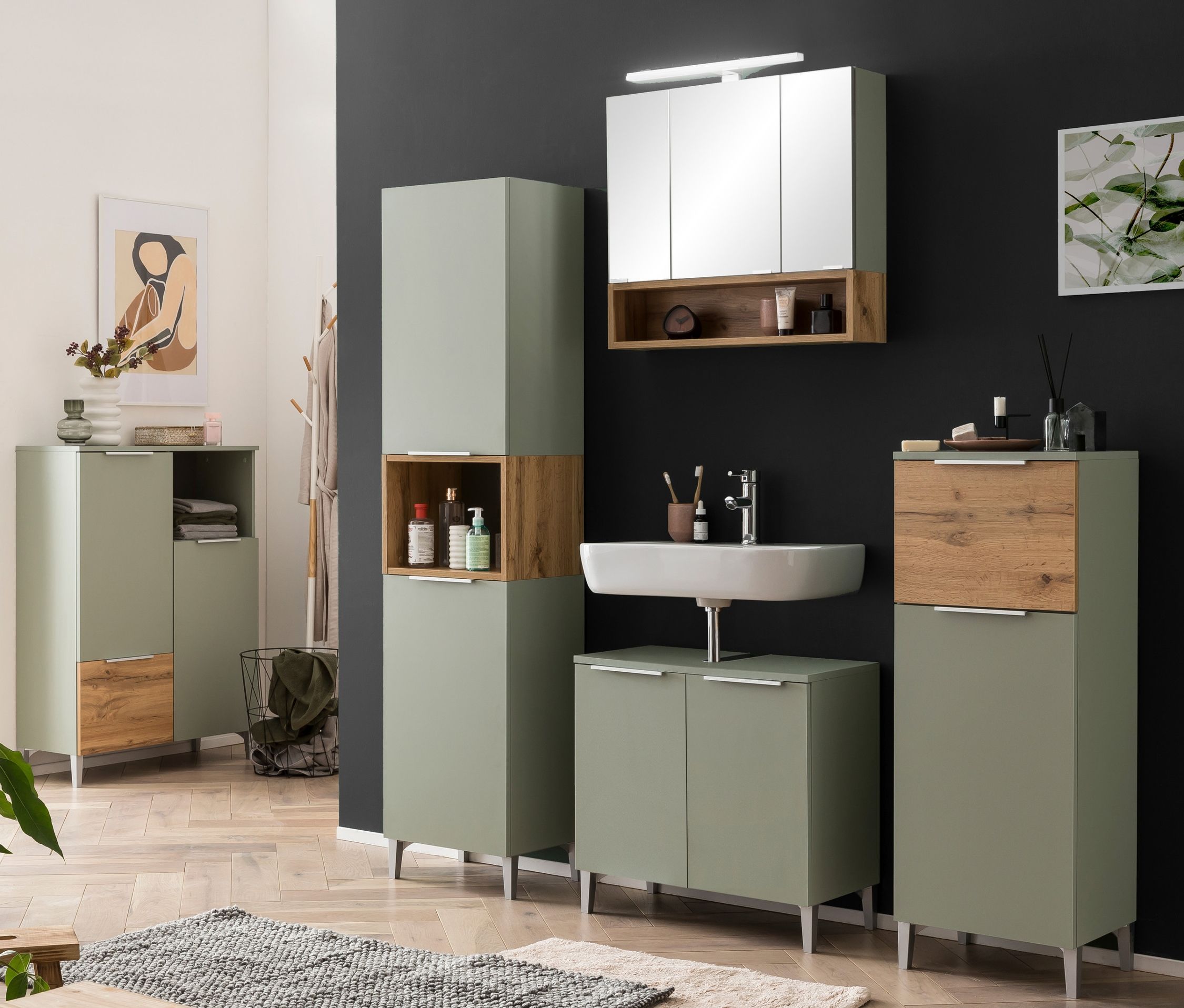 Thumbnail - Tchibo - Highboard »Smilla« - 40,5x32x109,5cm - silber - Holz / Metall / Kunststoff