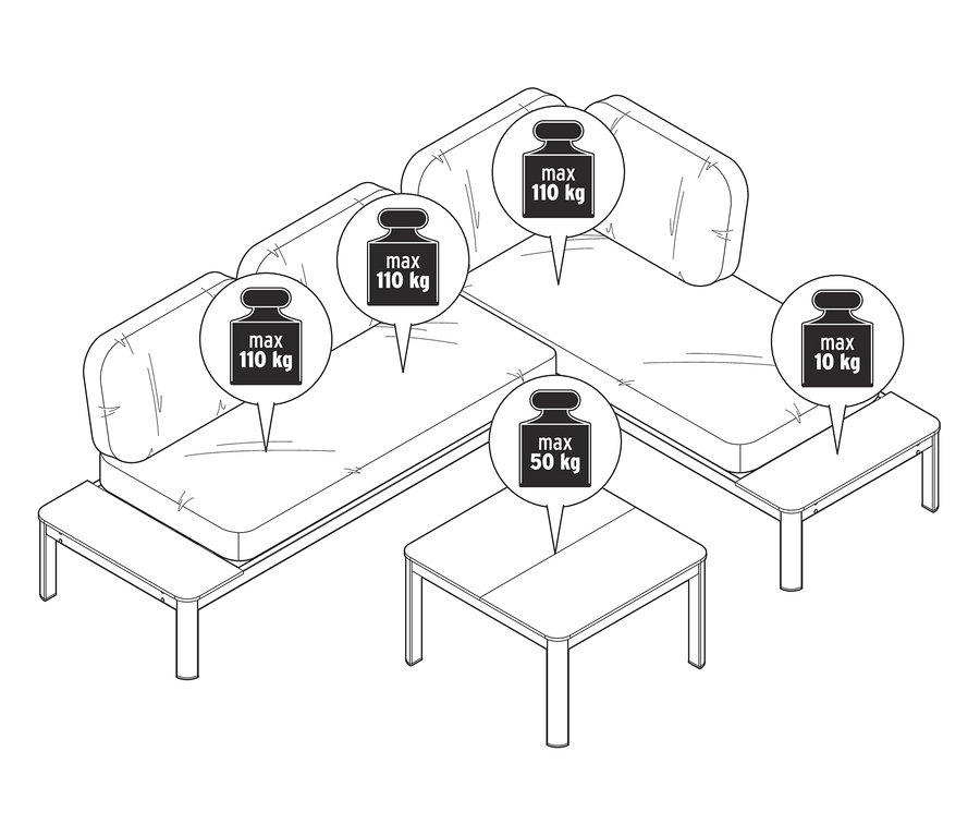 Abbildung einer flexiblen Lounge-Ecke mit Duraboard®-Tischplatten.