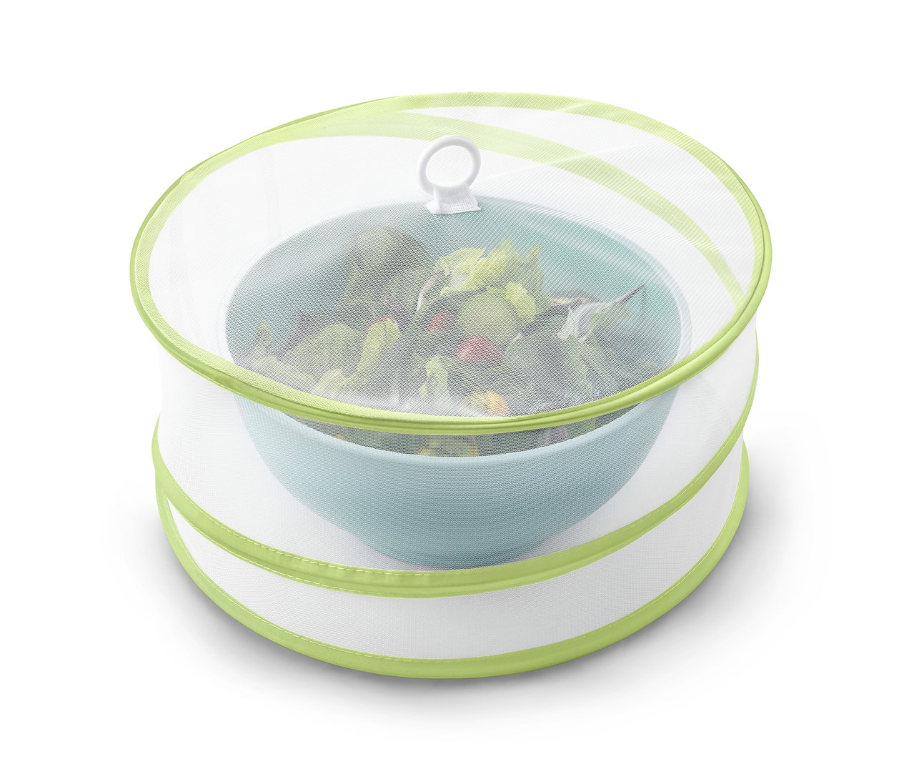 Faltbare Abdeckhaube auf einer Schüssel Salat.