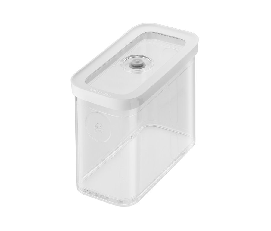 Eine transparente ZWILLING FRESH & SAVE CUBE Vakuum-Box mit weißem Deckel.