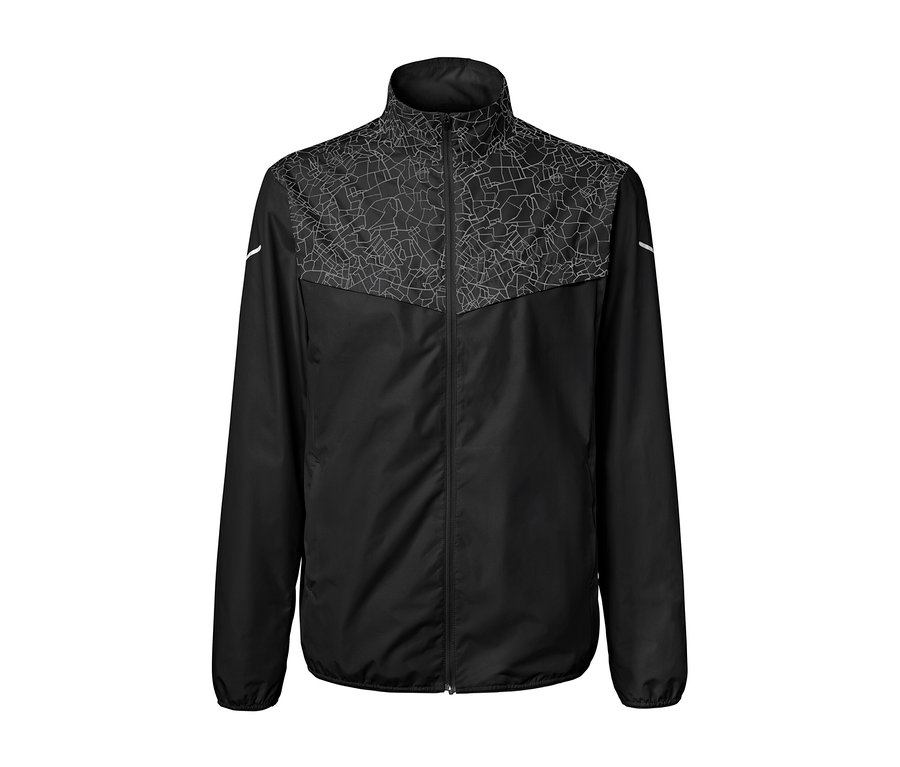 Schwarze Windprotection-Laufjacke.