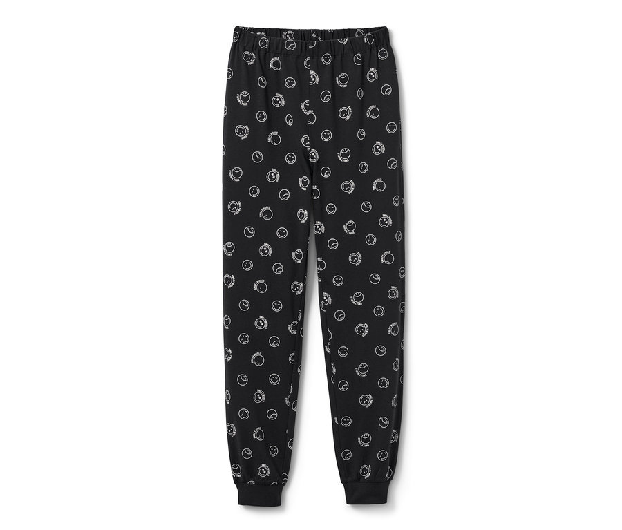 Schwarze Kinder-Pyjamahose »Smiley« mit weißen Smiley-Prints.