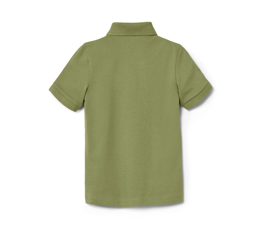 Rückseite eines olivgrünen Kleinkinder-Poloshirts.
