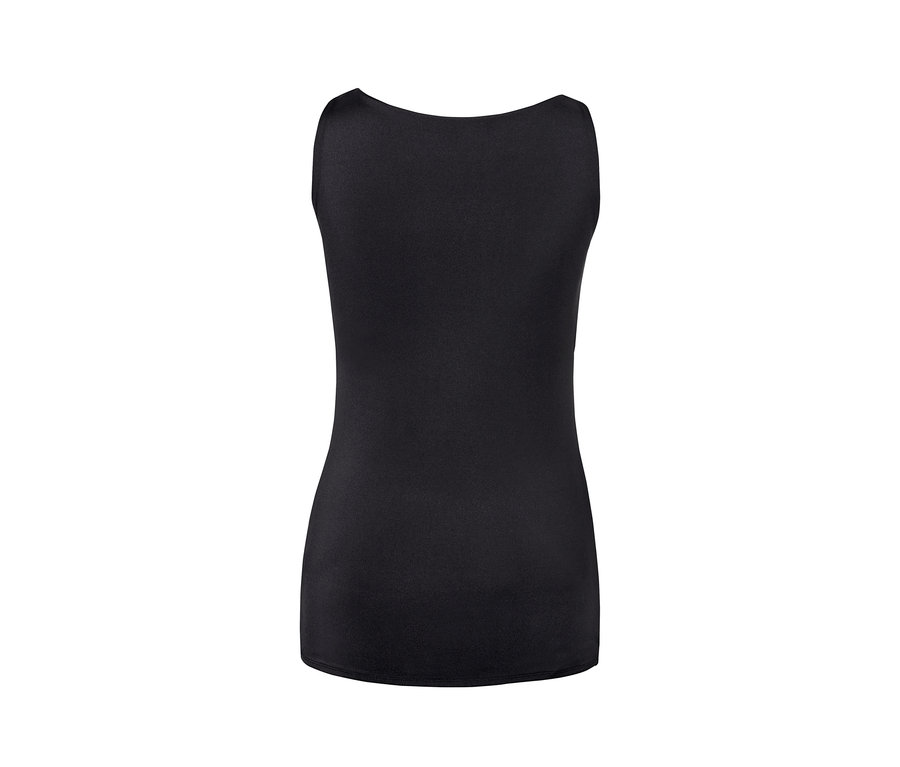 Detailansicht von hinten eines schwarzen Sporttops mit integriertem BH.