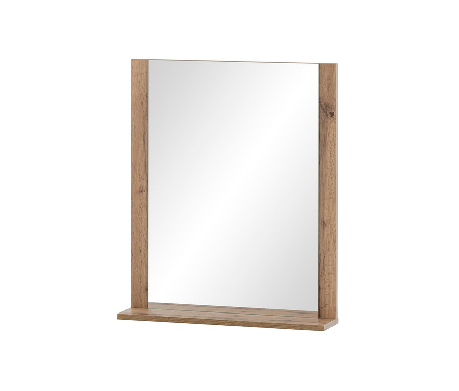 Rechteckiger Spiegel mit Holzrahmen in Eichenoptik.