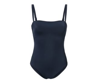 Marineblauer Badeanzug mit Trägern.