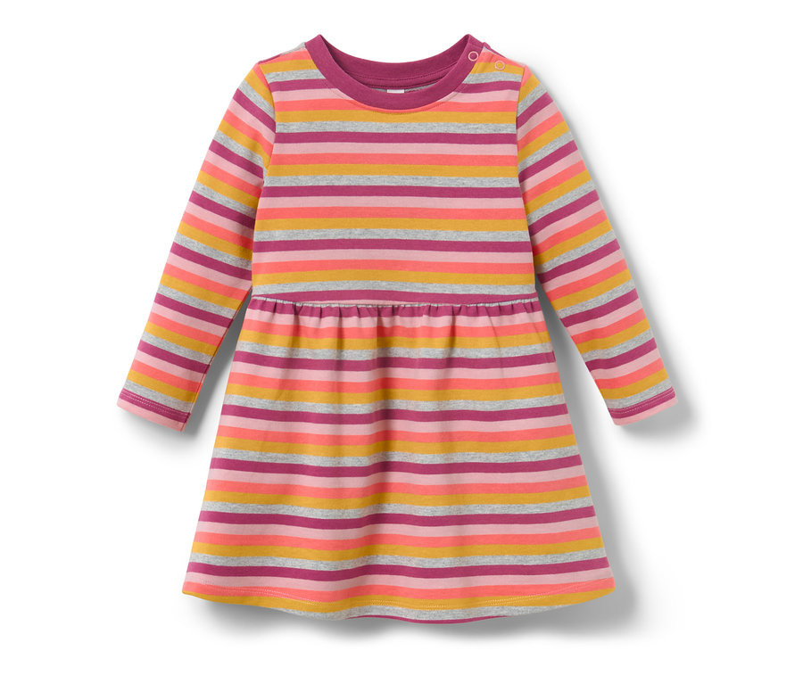 Gestreiftes Kinder-Sweatkleid mit langen Ärmeln.