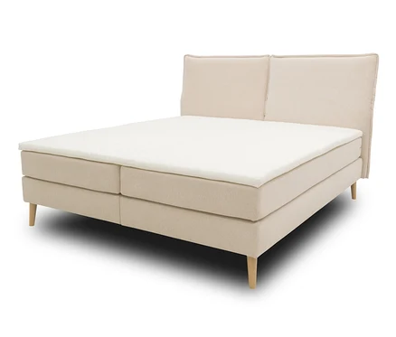 Beiges DOMO collection Boxspringbett mit Rückenfunktion, ca. 180 x 200 cm, inklusive Topper.