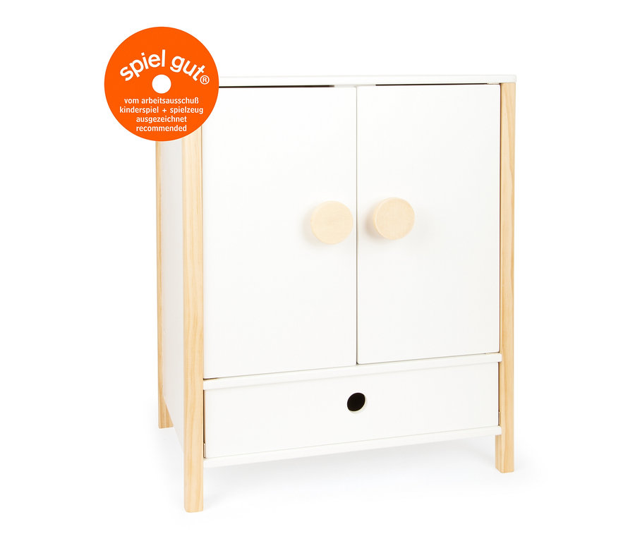 Weißer small foot Puppenschrank »Little Button« mit Holzdetails.