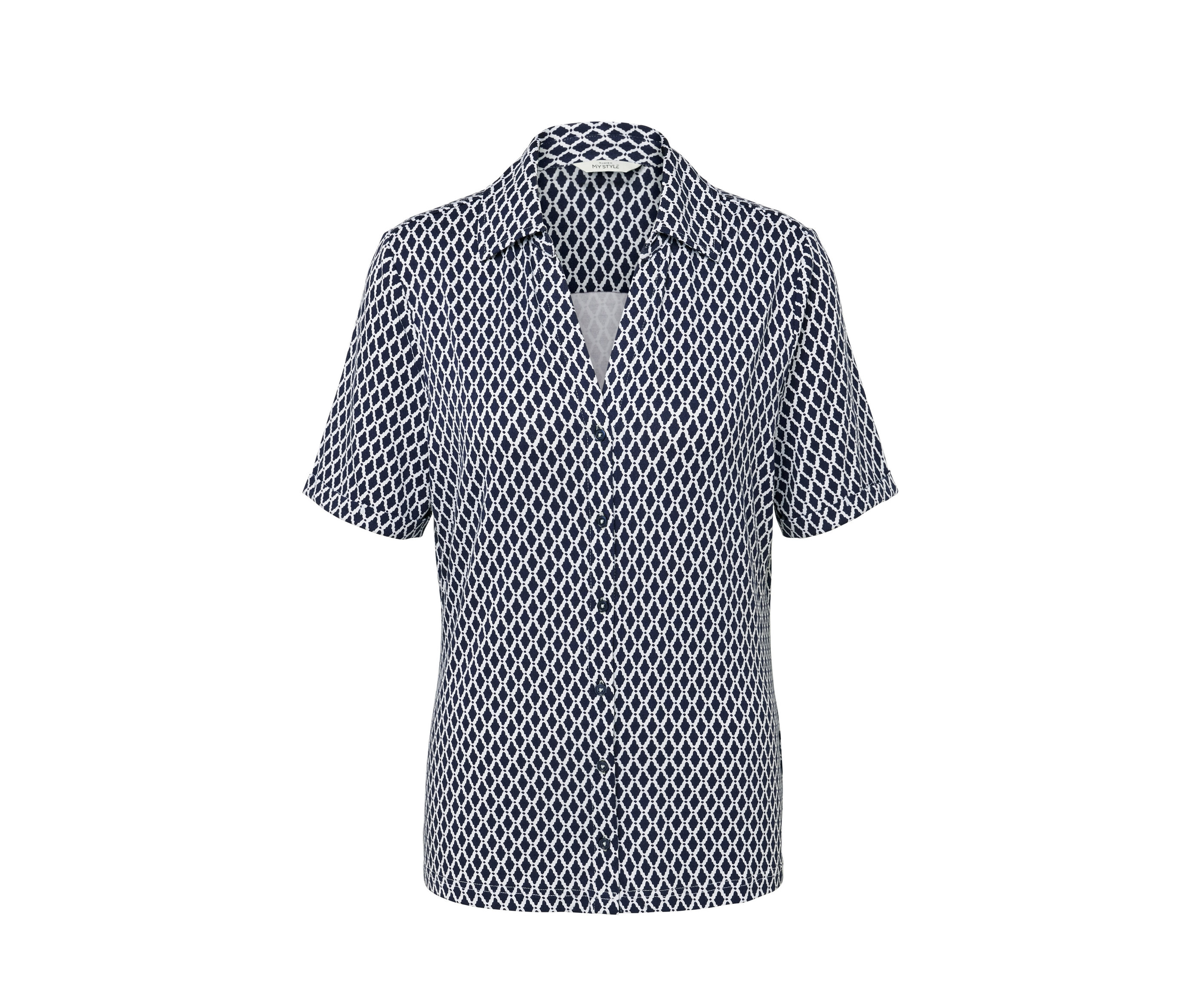 Bedrucktes Blusenshirt mit Knopfleiste - Damen - Gr. L - dunkelblau - dunkelblau