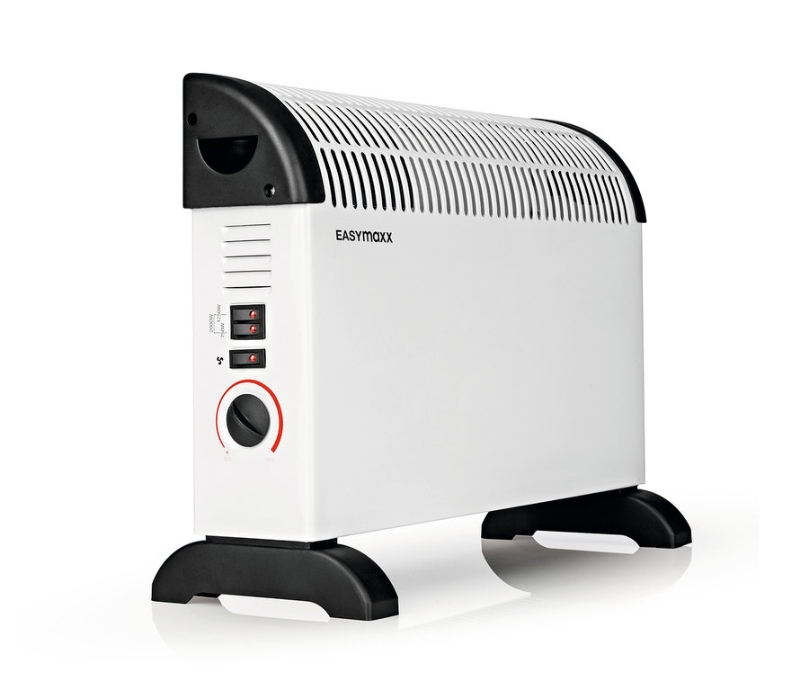 Weißer EASYmaxx Heizkonvektor, 2000W mit schwarzen Details.