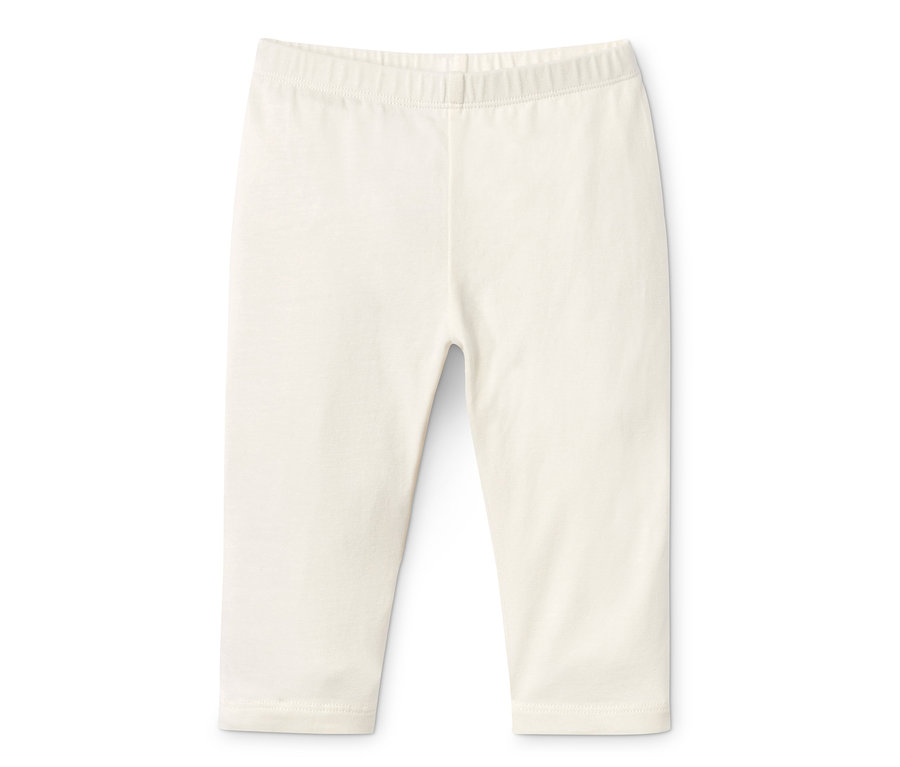 Einzelne weisse 3/4-Leggings aus Bio-Baumwolle vor weissem Hintergrund.