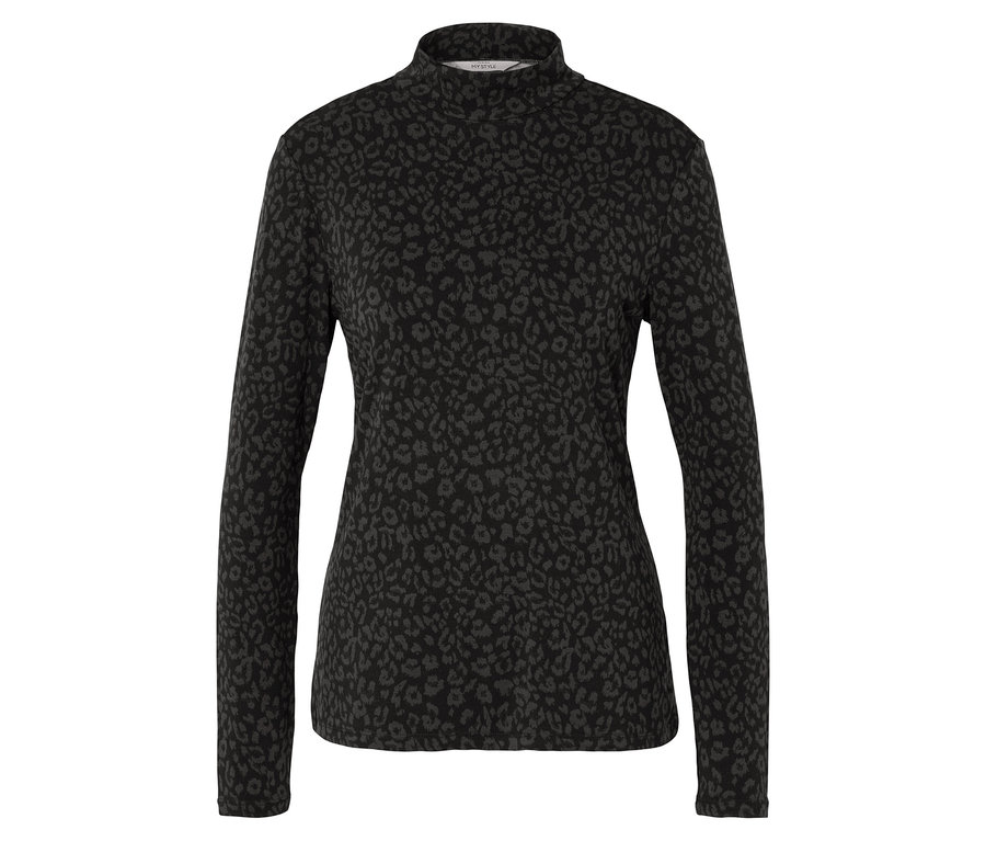 Schwarzes Langarmshirt mit Animal-Print.