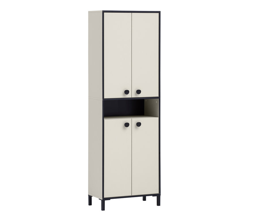 Hoher Schuhschrank „Edda“ mit Türen und einem offenen Fach in der Mitte.