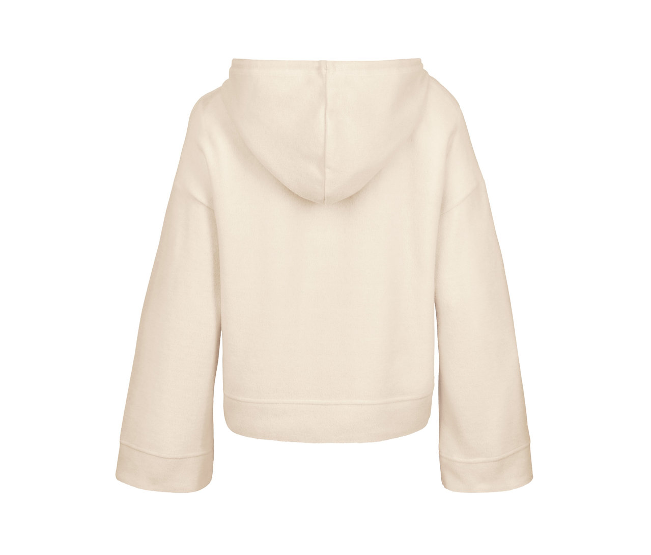 Rückansicht eines Fleece-Kapuzenpullovers.