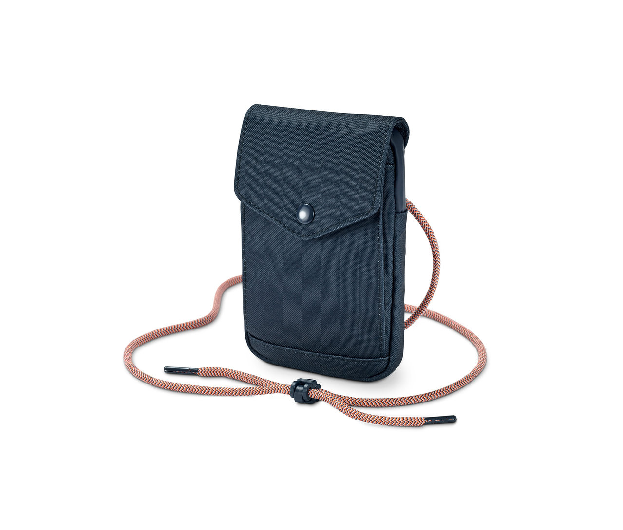 Eine blaue isolierte Multifunktionstasche mit einer orangefarbenen Kordel.