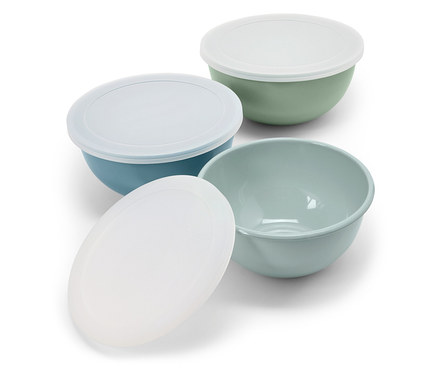 3 Emaille-Servier-und-Zubereitungsschüsseln mit Deckel