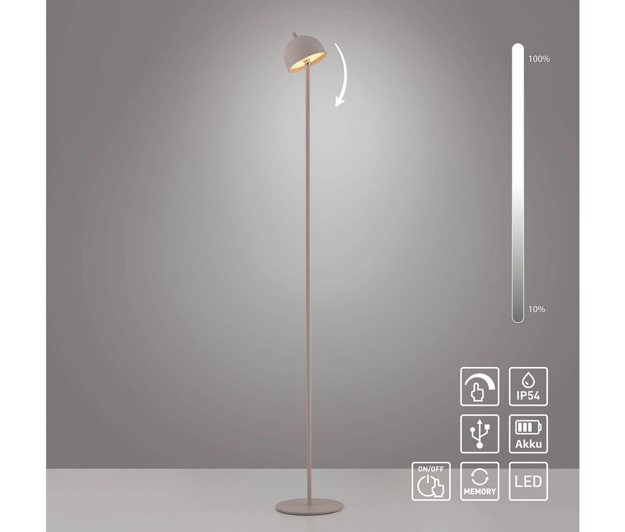 Schwarze SCHÖNER WOHNEN-Kollektion Akku-Stehleuchte »Bellis« mit Richtungspfeil und Helligkeitsskala.