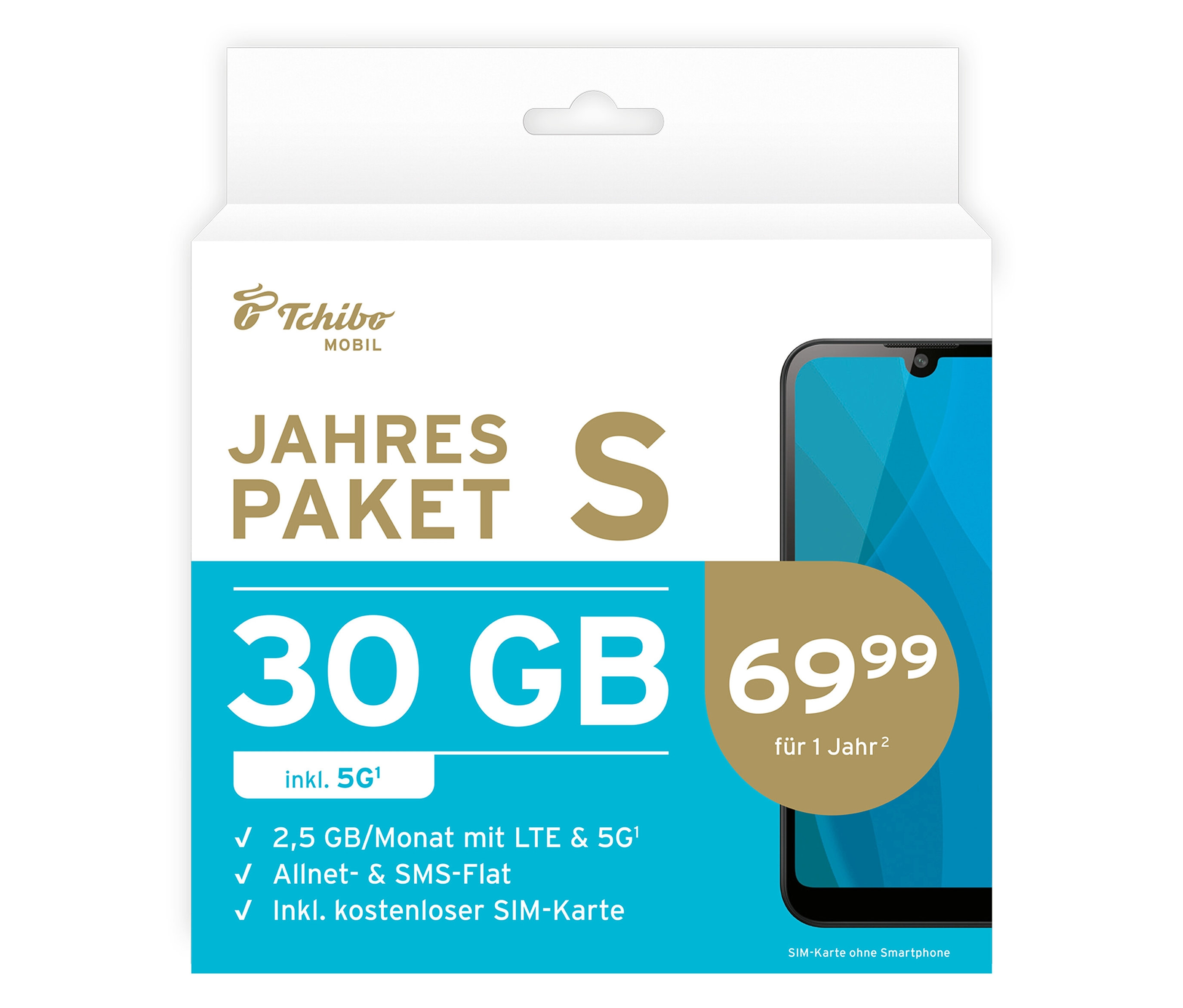 Tchibo - Jahrespaket S mit 30 GB inkl. SIM-Karte. Tchibo - Jahrespaket S mit 30 GB inkl. SIM-Karte <![CDATA[Jahrespaket S mit 30 GB inkl. SIM-Karte 30 GB (12 x 2,5 GB pro Monat) Internet-Flat inkl. 5GBis zu 100 Mbit/s im 5G NetzAllnet- & SMS-FlatrateE SIM Karte günstig Kaufen-Tchibo - Jahrespaket S mit 30 GB inkl. SIM-Karte. Tchibo - Jahrespaket S mit 30 GB inkl. SIM-Karte <![CDATA[Jahrespaket S mit 30 GB inkl. SIM-Karte 30 GB (12 x 2,5 GB pro Monat) Internet-Flat inkl. 5GBis zu 100 Mbit/s im 5G NetzAllnet- & SMS-FlatrateE