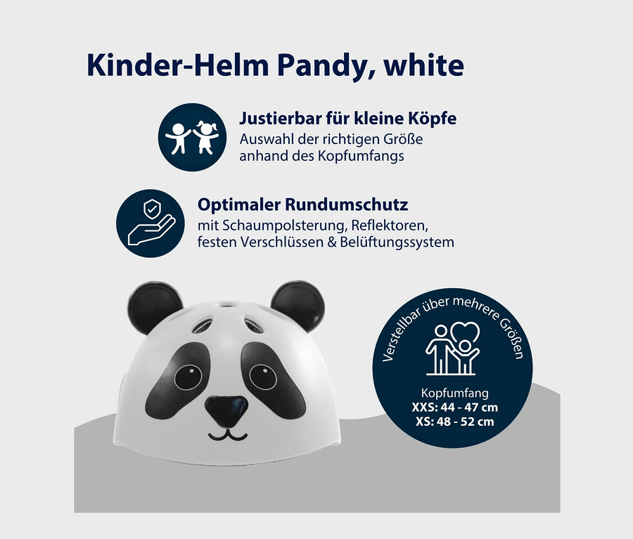HUDORA Kinderhelm »Pandy«, 48–52 in Weiß mit Panda-Ohren.