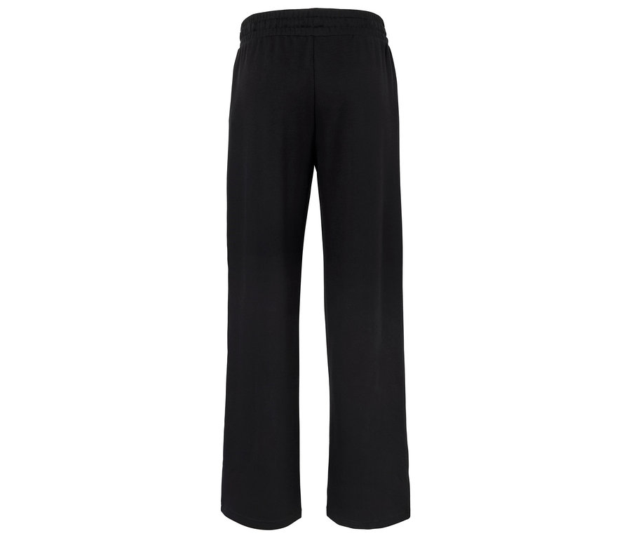 Schwarze, weit geschnittene Hose auf weißem Hintergrund.