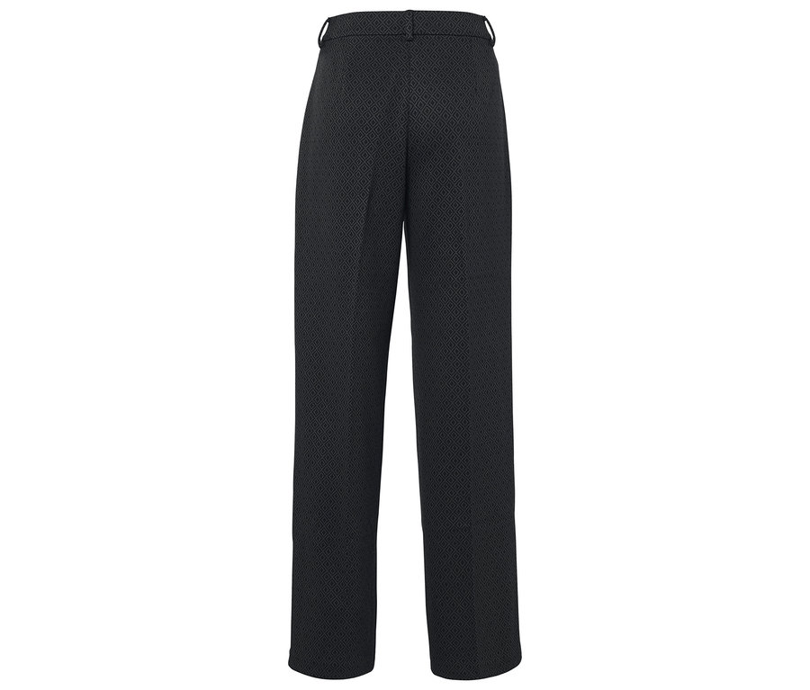 Schwarze Hose mit geometrischem Muster.