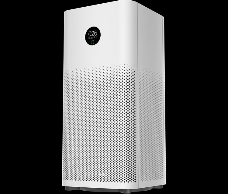 Weißer Luftreiniger mit runder Anzeige, die Werte anzeigt. Zu sehen ist der Mi-Luftreiniger »Air Purifier 3H«.