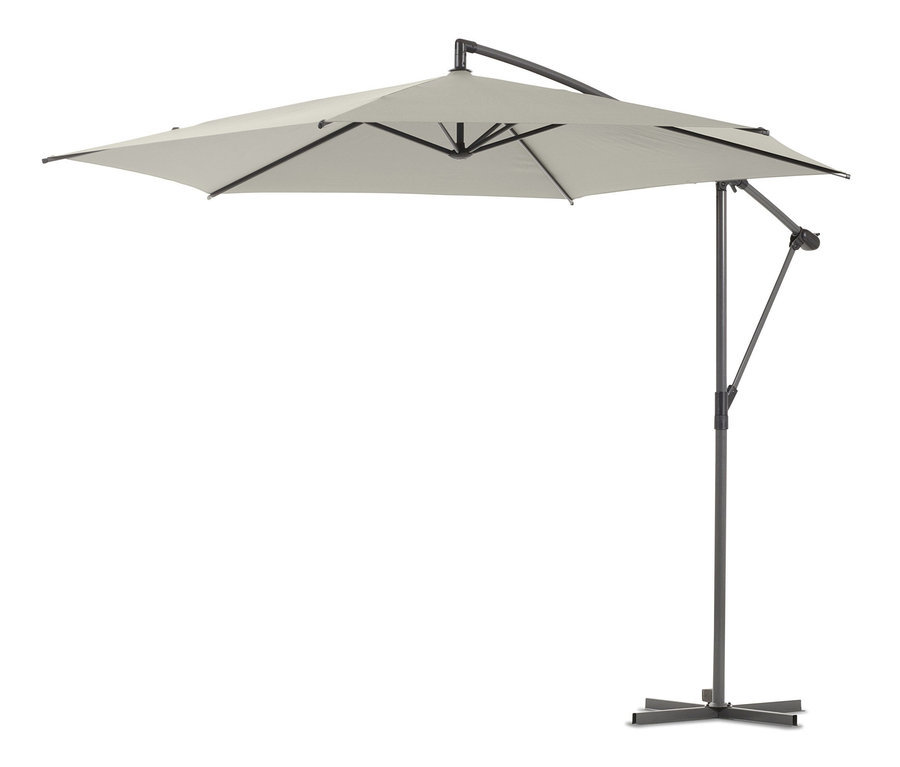 Hellgrauer Leco Ampelschirm* Ø 300 cm, inklusive Schirmständer und Abdeckhaube.