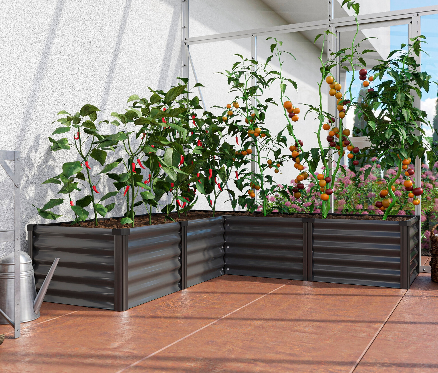 Thumbnail - Vitavia Hochbeet 401 mit erhöhter Arbeitsfäche - 185x185x40cm - schwarz - Aluminium