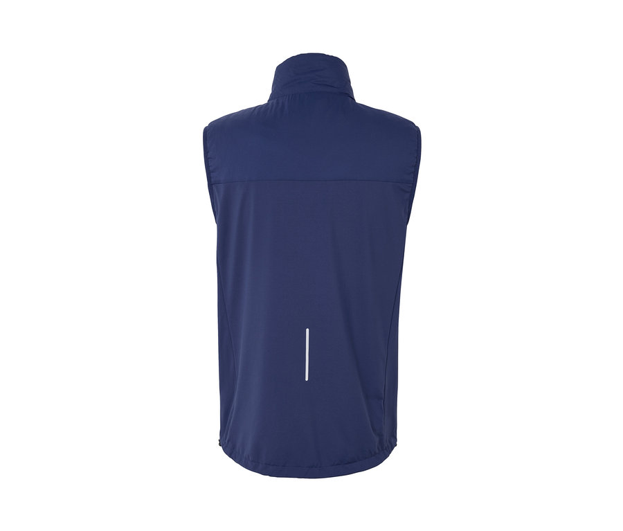 Dunkelblaue Funktionsweste »packable« von hinten.