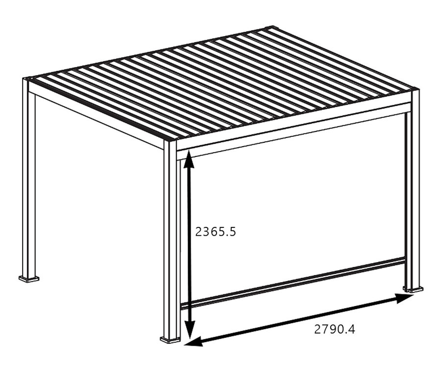 Schema einer Leco Premium Pergola, 3 x 4 m, inkl. 2 Seitenwänden, Holzdekor.
