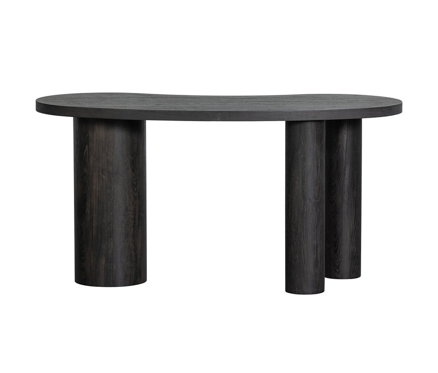 Ein Woood Schreibtisch »Maan« in Schwarz vor einem weißen Hintergrund.