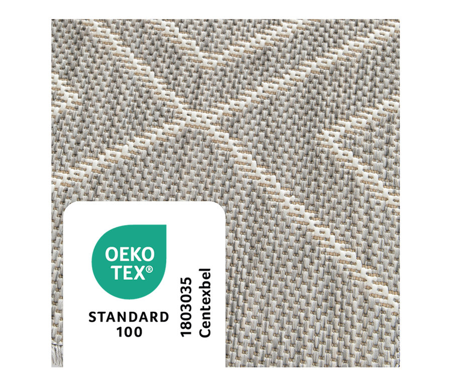 Detailansicht eines grauen, faltbaren Outdoor-Teppichs »Diamond Rhythm«.