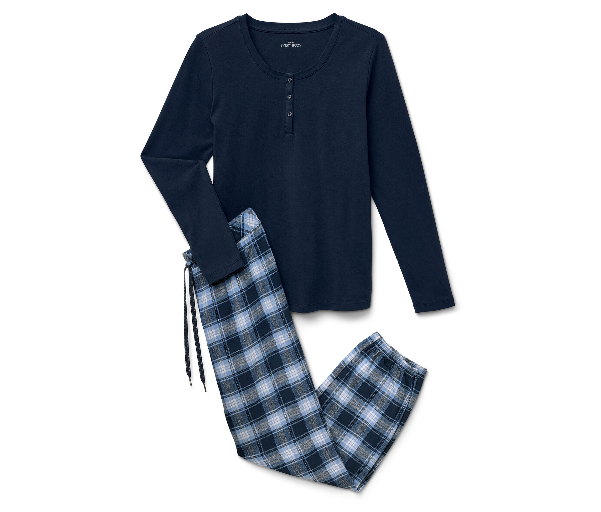Flanell-Pyjama-Set - Damen - Gr. L - dunkelblau - dunkelblau