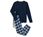 Marineblauer Schlafanzug mit langem Arm und karierte Hose.