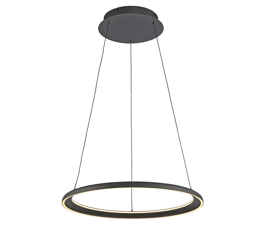 Schwarze Ring-Hängeleuchte mit Innenbeleuchtung.
