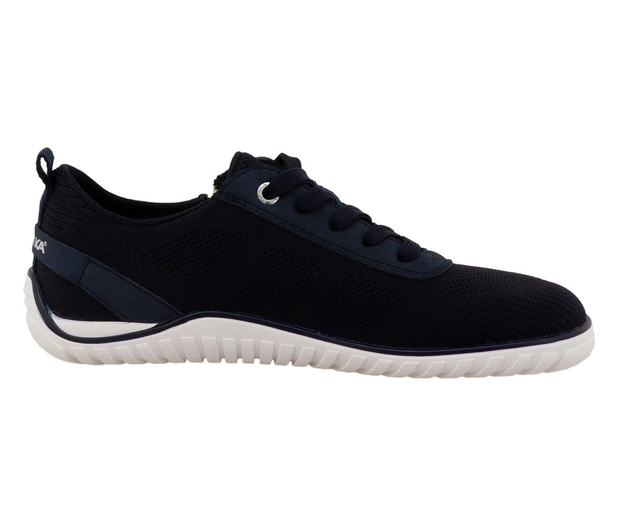 Marineblauer Schnürschuh mit weißer Sohle.
