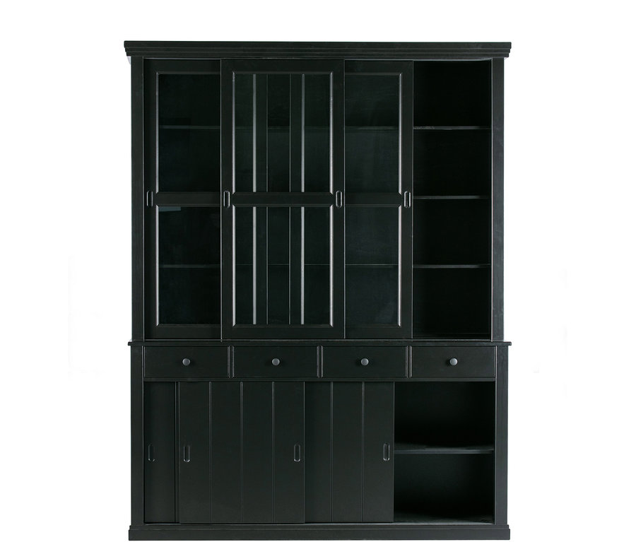 Schwarzer Woood »Lagos« Buffetschrank mit Glasschiebetüren und Schubladen.