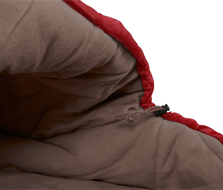 Innenansicht des Grand Canyon Schlafsacks »Utah 205« mit rotem Rand und Zugband.