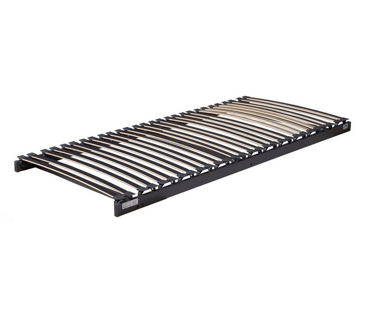 Schwarzer TEMPUR FORM™ Systemrahmen 500, starr, mit hellen Holzlatten in den Größen 140 x 200 cm, 80 x 200 cm, 90 x 200 cm, 100 x 200 cm.