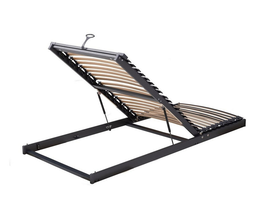 Der geöffnete TEMPUR FORM™ Systemrahmen 1500 mit Gasdruckfeder in den Größen 140 x 200 cm, 80 x 200 cm, 90 x 200 cm und 100 x 200 cm ist sichtbar.